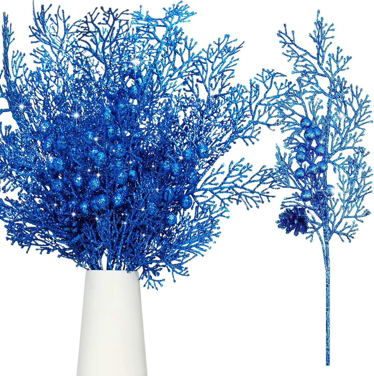 12 Pcs Glittered Christmas Berry Stems, 15.75 Inch Artificial Glittered