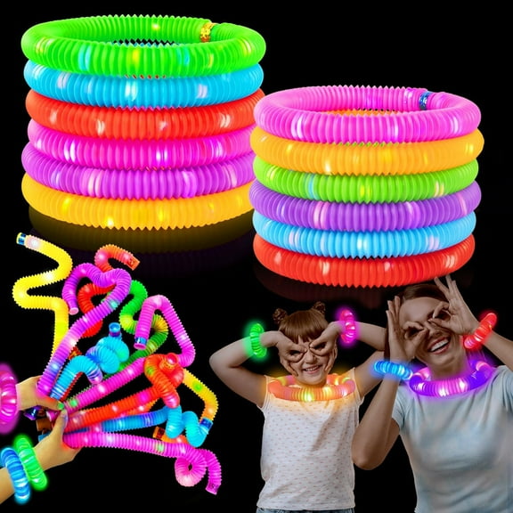 12 Pcs Glow Sticks Party Packs, Light up Pop Tubes Necklaces Bracelets, Party Decorations Toys