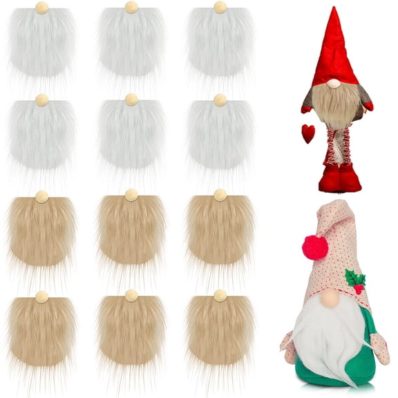 12 Pcs Gnome Beards for Crafts Christmas Faux Fur Fabric Precut Gnomes Beards Handmade 12 Pcs Wood Balls for Christmas Halloween Easter Valentine Independence Day