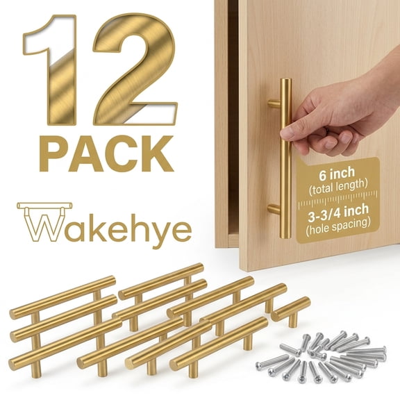 12 Pcs Gold Cabinet Handles 3-3/4 inch Hole Center Stainless Steel Drawer Pulls with 24 Screws for Dresser Cupboard Furniture Hardware