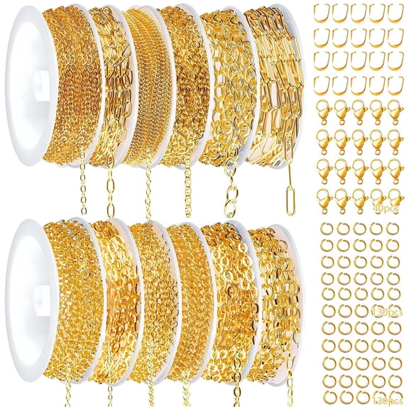 12 Pcs Gold Plated Cross Chains for Jewelry Making, Multiple Sizes for Crafting Necklaces, Bracelets, and DIY Jewelry