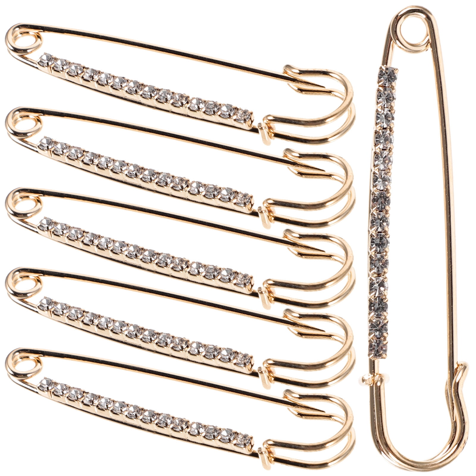 12 Pcs Gold Safety Pin Clothes Fix Pins Sweater Heavy Rhinestones Fluffy Blanket Brooch Small Cardigan Sweaters