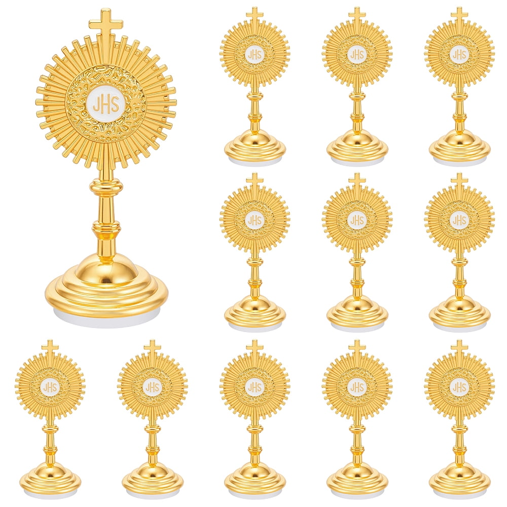 12 Pcs Gold Standing Decor Catholic Monstrance Statues Table Desk Decor Standing Crucifix Catholic Home Decor Jesus Religious Baptism Favors