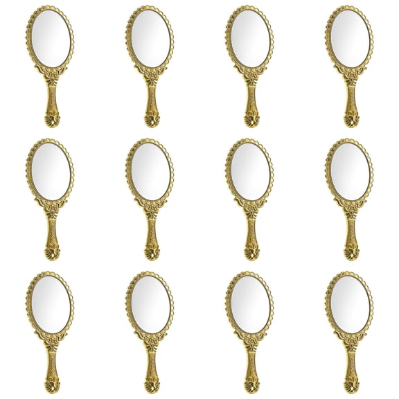 12 Pcs Gold Vintage Handheld Mirror Set, 9.8 x 4.5 in Portable Princess Mirror with Embossed European Floral Design, Elegant Hand Mirrors Bulk for Makeup, Travel, Gifts