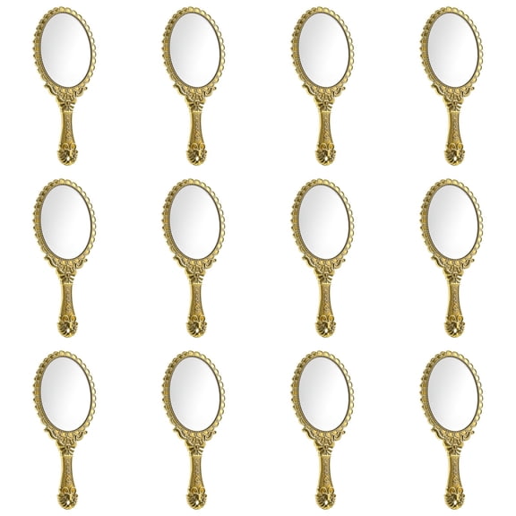 12 Pcs Gold Vintage Handheld Mirror Set, 9.8 x 4.5 in Portable Princess Mirror with Embossed European Floral Design, Elegant Hand Mirrors Bulk for Makeup, Travel, Gifts