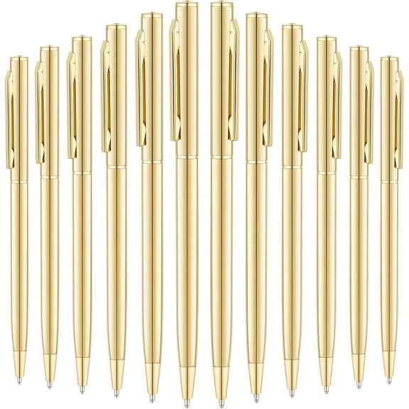 12 Pcs Golden Slim Metal Ballpoint Pen 1mm Medium Point Black Ink Smooth Writing