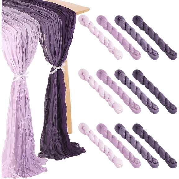 12 Pcs Gradient Purple Polyester Cheesecloth Table Runners Boho Sheer Rustic Wedding Decor