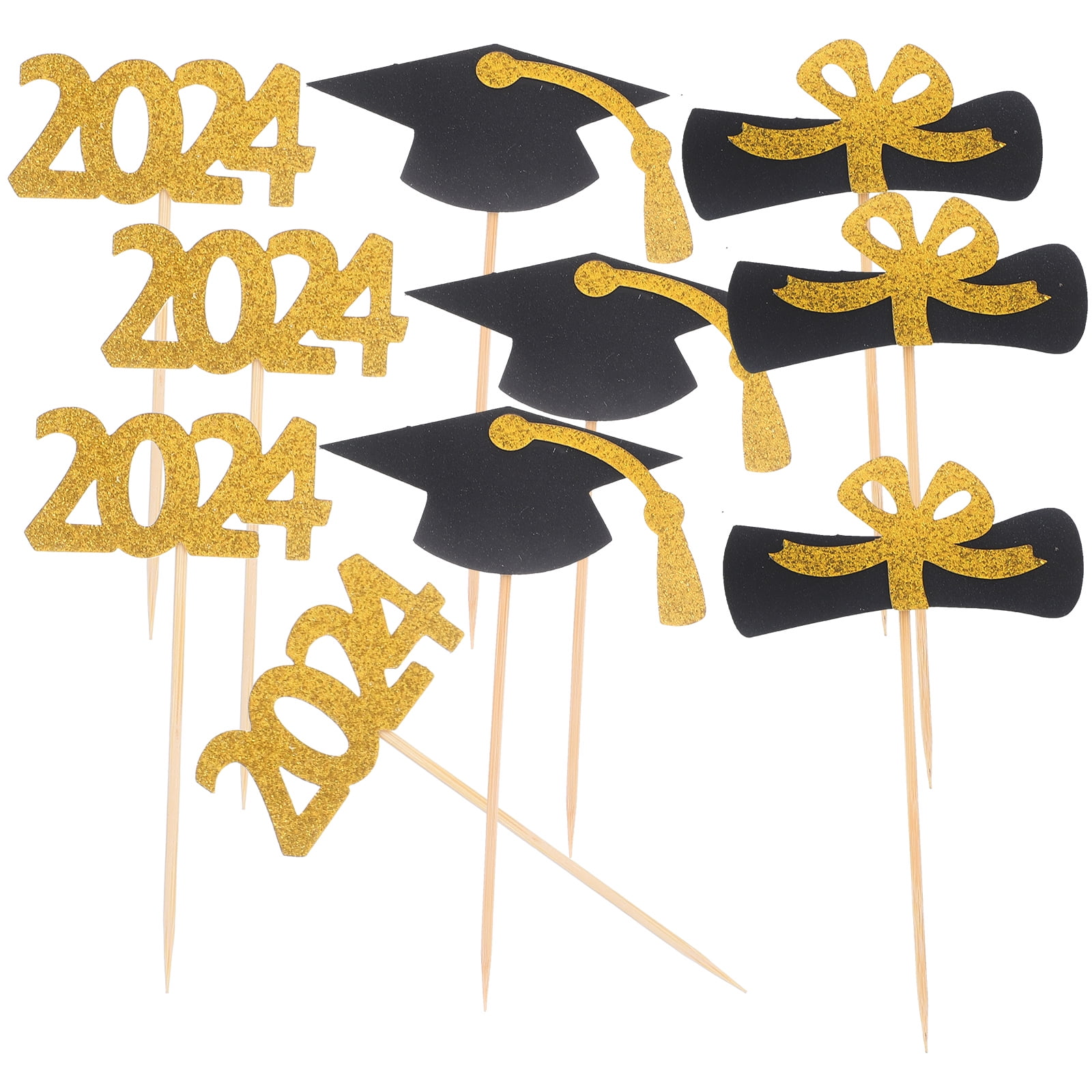 Leifggao 12Pcs Graduation Cake Toppers Graduation Cupcakes Toppers 2024 Graduation Cupcake