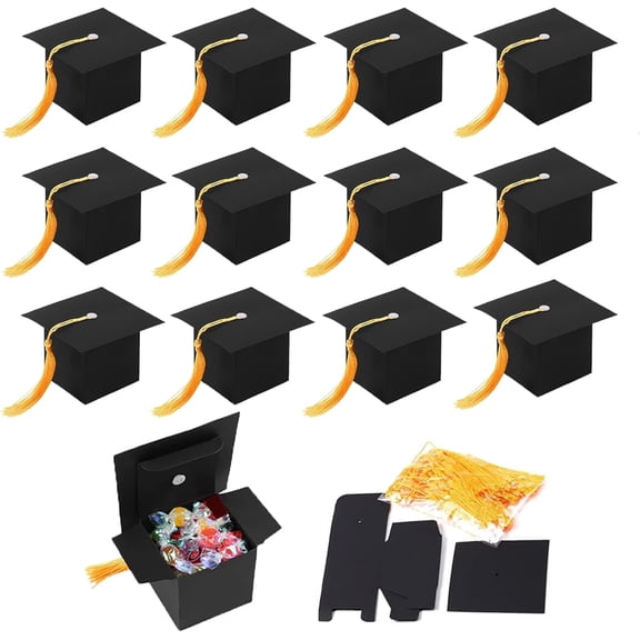 12 Pcs Graduation Caps box, Doctoral Caps Shaped Gift Box, Graduations Cap gift, Graduations Hat Shaped Candy Box, Black Graduation Celebration Candy Boxs for Her Him Inspirational Gifts