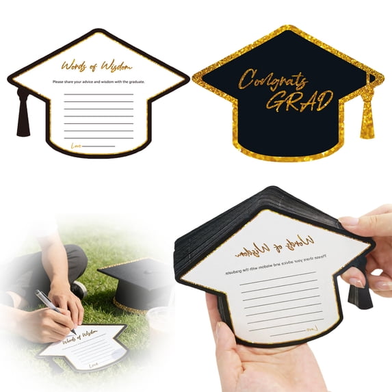 12 Pcs Graduation Hat Advice Cards for The Graduate 2026 Congrats Decorations, Double-sided Hat Shape Advice Cards for College Graduation Party Games and Party Favor Supplies