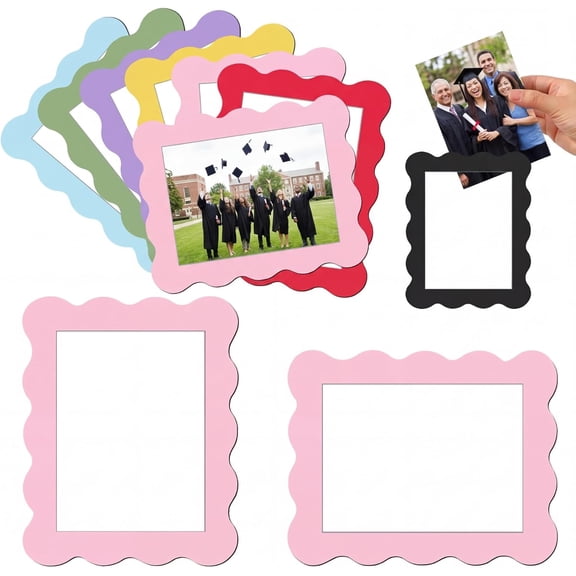 12 Pcs Graduation Scalloped Magnetic Picture Frame for Refrigerator 4 x 6 Pastel Reusable Picture Frame Magnets Decorative Photo Holders for Fridge Home School Office Kitchen Locker Decor