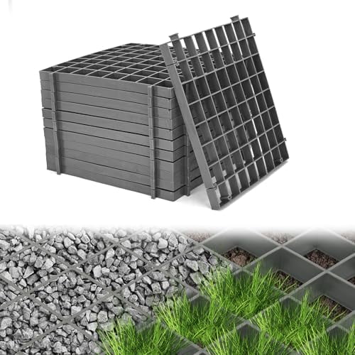 12 Pcs Grass & Gravel Pavers Flat-Interlocked Recycled Permeable Paver System 1" Depth PPE Plastic Pavers for Driveways Lawn Decks Shed Sidewalks Bases, Gray (22 Sq Ft)$$Tools & Hardware Other