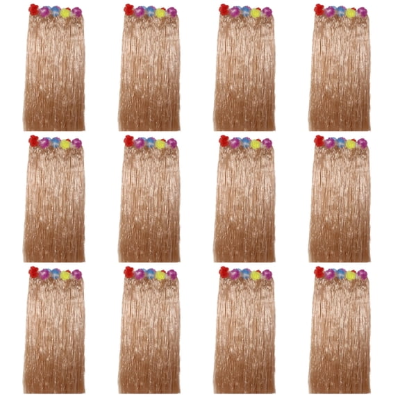 12 Pcs Grass Skirts for Luau Party, 60 cm Length Hawaiian Dance Skirts with Colorful Flower Decoration, Elastic Waistband, Ideal for Summer Parties and Dance Performances