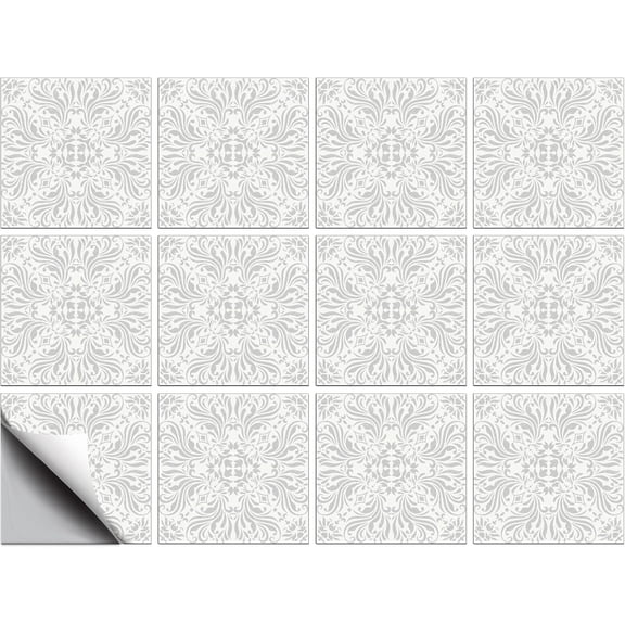 12 Pcs Gray European Pattern Tile Stickers Retro Peel and Stick Wall Tile Stickers Waterproof Self Adhesive Stick on Tile Decals for Kitchen Bathroom Wall Art Decor 88 Inch