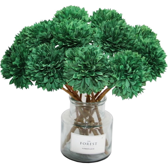 12 Pcs Green Faux Ball Chrysanthemum Flowers for St. Patrick's Day Christmas Home tion (12, Blackish Green)