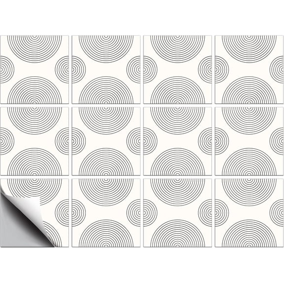 12 Pcs Grey Geometric Tile Stickers Arc Pattern Peel and Stick Wall Tile Stickers Waterproof Self Adhesive Stick on Decals for Kitchen Bathroom Wall Art Decor 8×8 Inch White