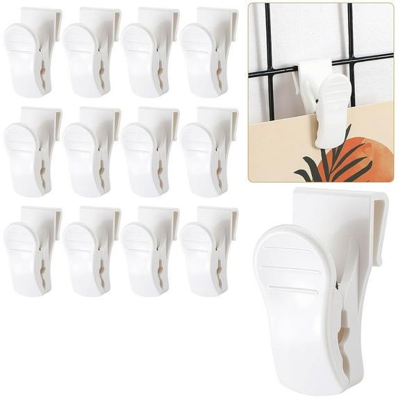 12 Pcs Gridwall Accessories Grid Wall Hooks Clips Hanging Display Sign Holder Panel Wall Wire Rack Clips for Retail, Home, and Workspace Organization, Displays, and Storage (White)