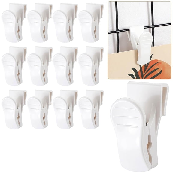 12 Pcs Gridwall Accessories Grid Wall Hooks Clips Hanging Display Sign Holder Panel Wall Wire Rack Clips for Retail, Home, and Workspace Organization, Displays, and Storage (White)