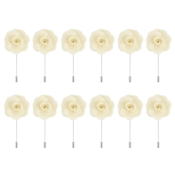 12 Pcs Groom Boutonnieres Rose Boutonnieres Pins 3.5"x1.6" for Wedding Apricot