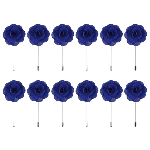 Uxcell 12Pcs Groom Boutonnieres Rose Boutonnieres Pins 3.5"x1.6" for Wedding Dark Blue