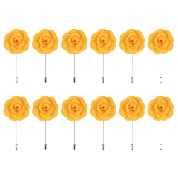 12 Pcs Groom Boutonnieres Rose Boutonnieres Pins 3.5"x1.6" for Wedding Yellow