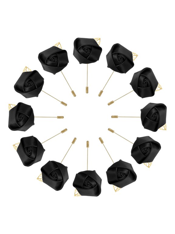 12 Pcs Groom Boutonnieres Rose Boutonnieres Pins for Men Wedding Anniversary Formal Dinner Party Black