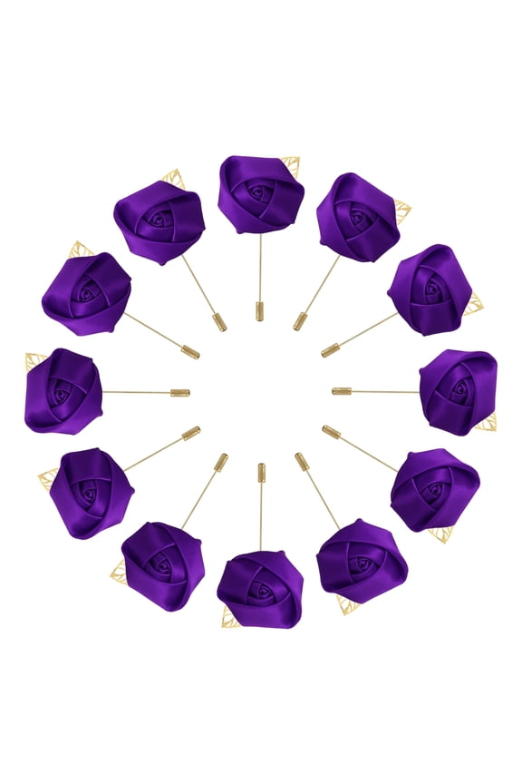 12 Pcs Groom Boutonnieres Rose Boutonnieres Pins for Men Wedding Anniversary Formal Dinner Party Dark Purple