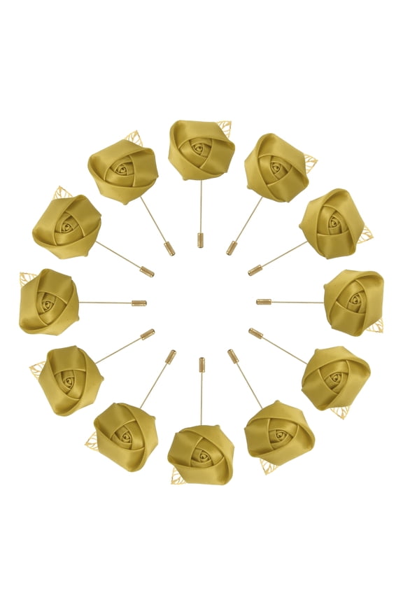 12 Pcs Groom Boutonnieres Rose Boutonnieres Pins for Men Wedding Anniversary Formal Dinner Party Golden