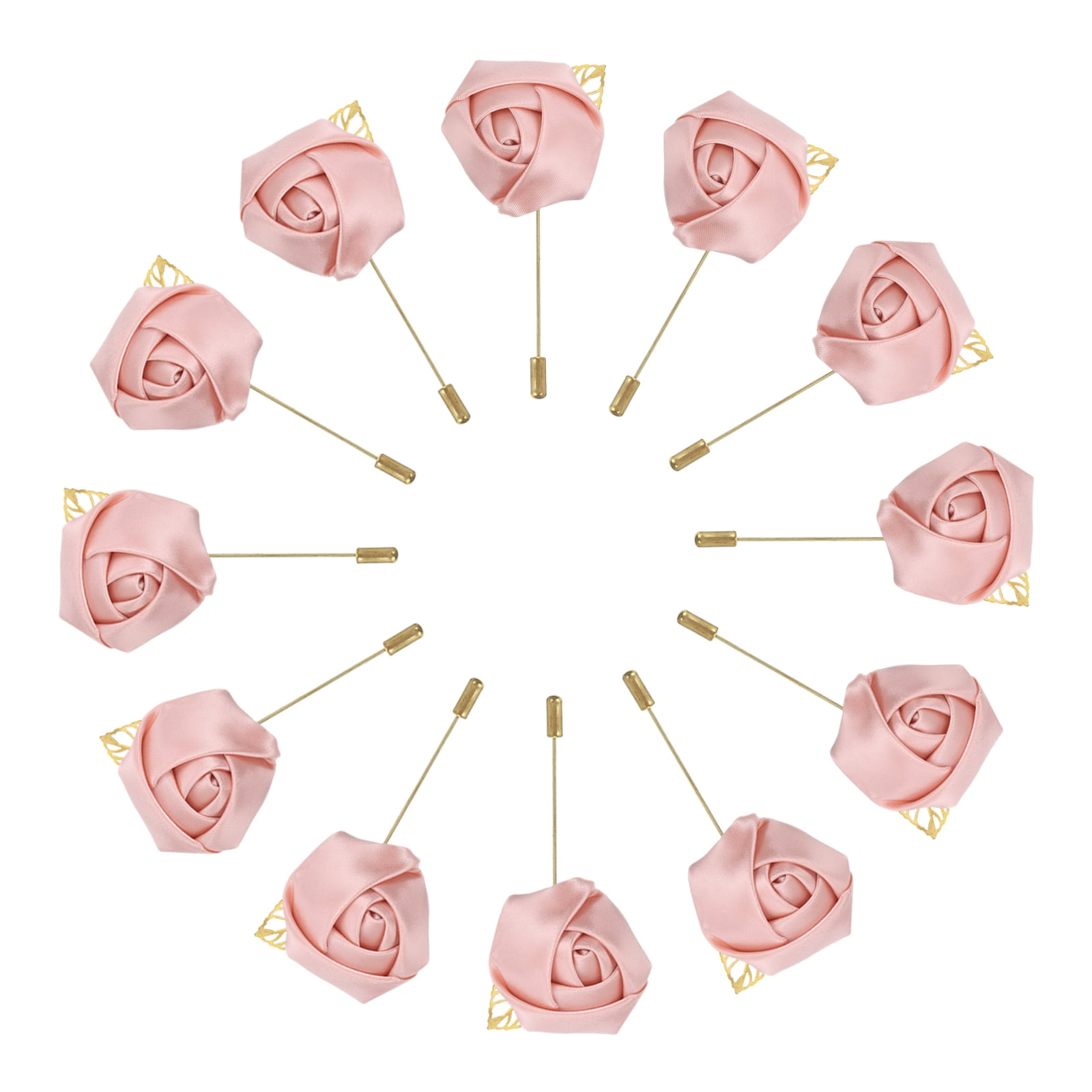 12-Pack Golden Rose Boutonnieres - Silk Flower Lapel Pins For Weddings