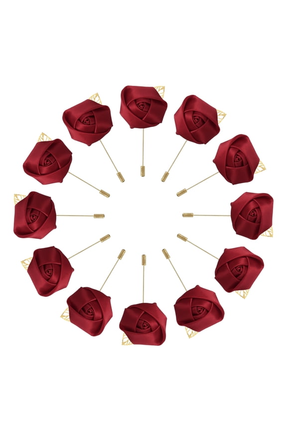 12 Pcs Groom Boutonnieres Rose Boutonnieres Pins for Men Wedding Anniversary Formal Dinner Party Wine Red
