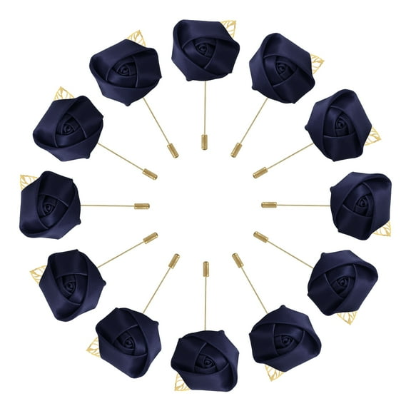 12 Pcs Groom Boutonnieres Rose Boutonnieres Pins for Wedding Ceremony Anniversary Formal Dinner Party Navy Blue