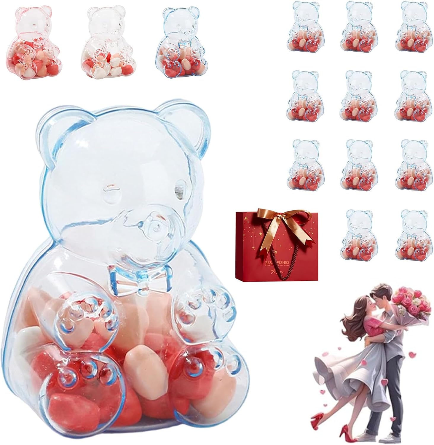 12 Pcs Gummy Bear Container for Valentine Gift, Large Clear Plastic ...