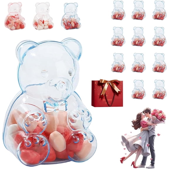 12 Pcs Gummy Bear Container for Valentine Gift, Large Clear Plastic Candy Boxes, Reusable, Giant Gummy Bear Storage Box for Valentine's Day, Birthday Party and Favors