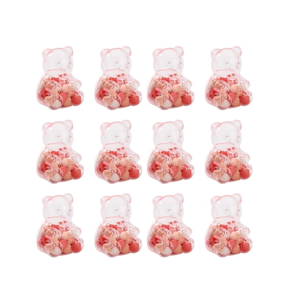 12 Pcs Gummy Bear Shaped Containers, Large Clear Plastic Candy Boxes, Reusable Fillable Storage Boxes for Valentine's Day Gifts, Birthday Party Favors(Pink)