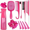 thumbnail image 1 of 12 Pcs Hair Brush Set, 3 Pieces Slick Back Hair Brushes for Toddlers, Women, Detangling Brush for Wet Dry Curly Hair, Edge Bristles Wide Tooth Rat Tail Combs for Baby Girls (Red), 1 of 5