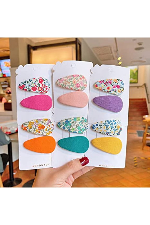 12 Pcs Hair Clips Snap Clips Flower Patterns Hair Pins Accessories for Girls Women Kids (Drop Shape)