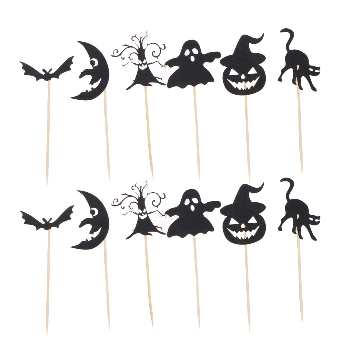 12 Pcs Halloween Cake Toppers Tree Cat Elf Moon Shaped Cupcake Toppers