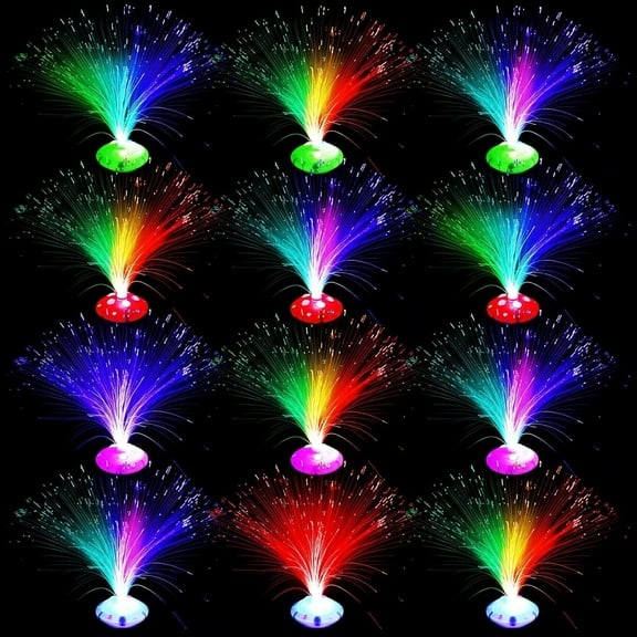 12 Pcs Halloween Fiber Optic Lamp Multicolored Centerpiece Optic Lights Battery Powered with Cone Base Illuminated Crystals for Room Wedding Holiday Independence Day Tables Disco Party