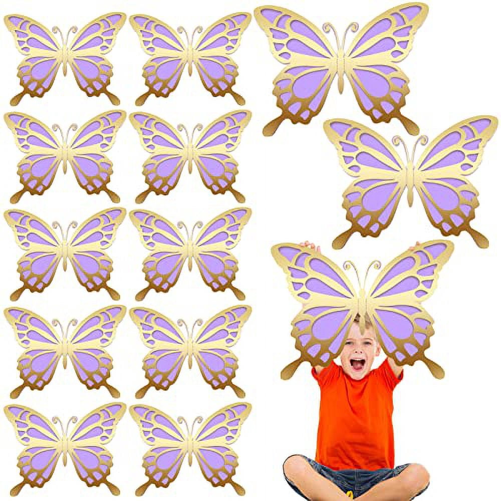 12 Pieces 3D Large Butterfly Wall Decorations – Giant Paper Butterfly Stickers For Birthday, Baby Shower, Nursery – Gold Pink Design