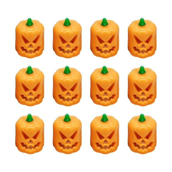 12 Pcs Halloween Scary Pumpkin Lights — Warm Glow with Eerie Shadows, Halloween Decorations for Snack Tables, Dessert Stations & Halloween Party Setups — great for Costume Parties with spooky setups