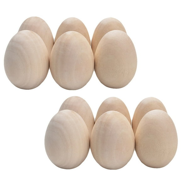 12 Pcs Handmade Wooden Eggs Home Decor Toys Simulation Craft Fake Coloring Painting Childrens