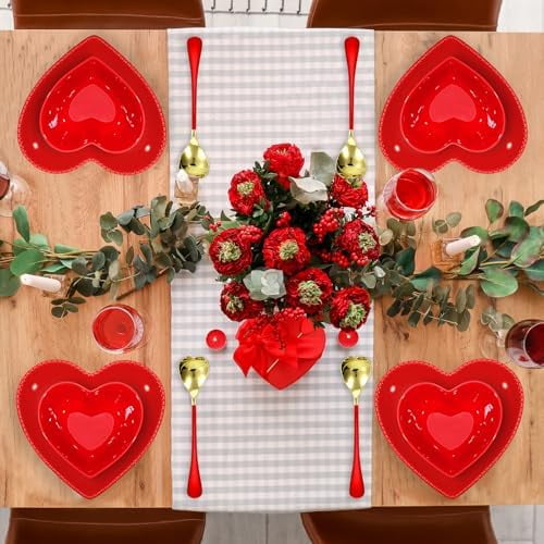 12 Pcs Heart Bowl Set Heart Shaped Bowl Cute Ceramic Bowls Hearts Shaped Plates Spoons Dishes Elegant Candy Dish for Valentine Decoration Dinnerware Baking Kitchen Party(Red)