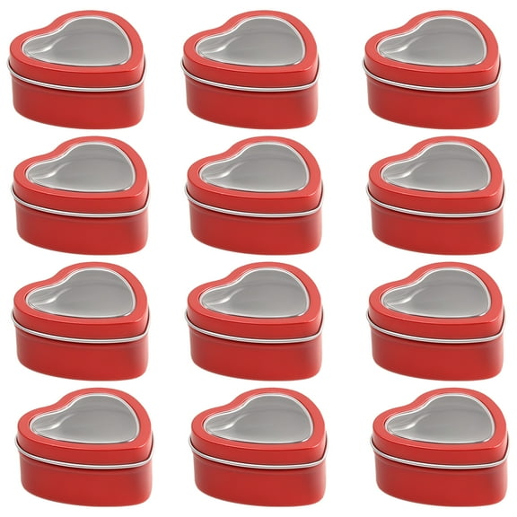 12 Pcs Heart Shape Candle Tins with Transparent Lids