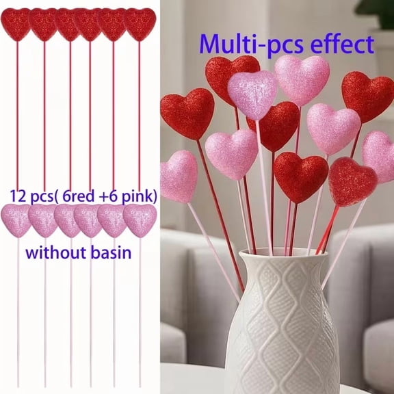 12 Pcs Heart Shaped Artificial Flowers Pink Red Romantic Valentine Home Decor