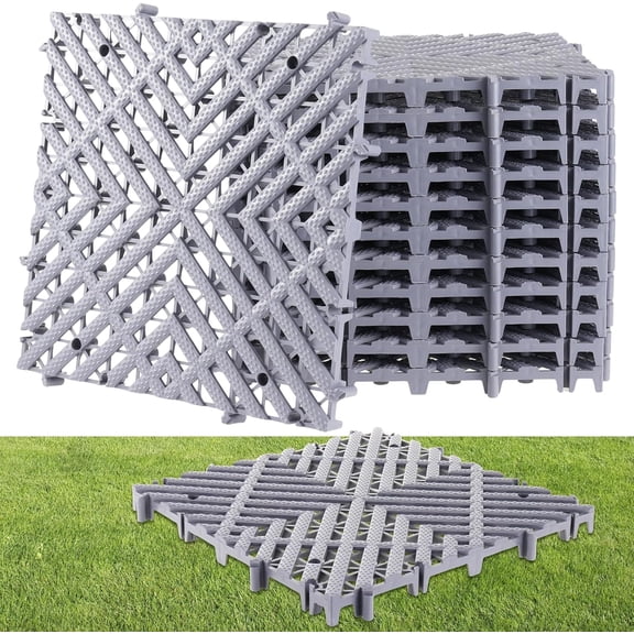 12 Pcs Heavy Duty Drive on Lawn Grid Ground Protection Mats,15.75'' x 15.75'' x 1.26 Interlocking Thick Plastic Drain Grate Floor Mat for Gravel Grid Permeable Pavers Landscaping