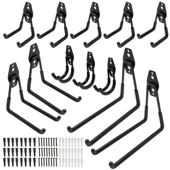 Metal Heavy Duty, 12-Pcs Garage Wall Hooks, Ideal for Organizing Power Tools & Saving Storage Space