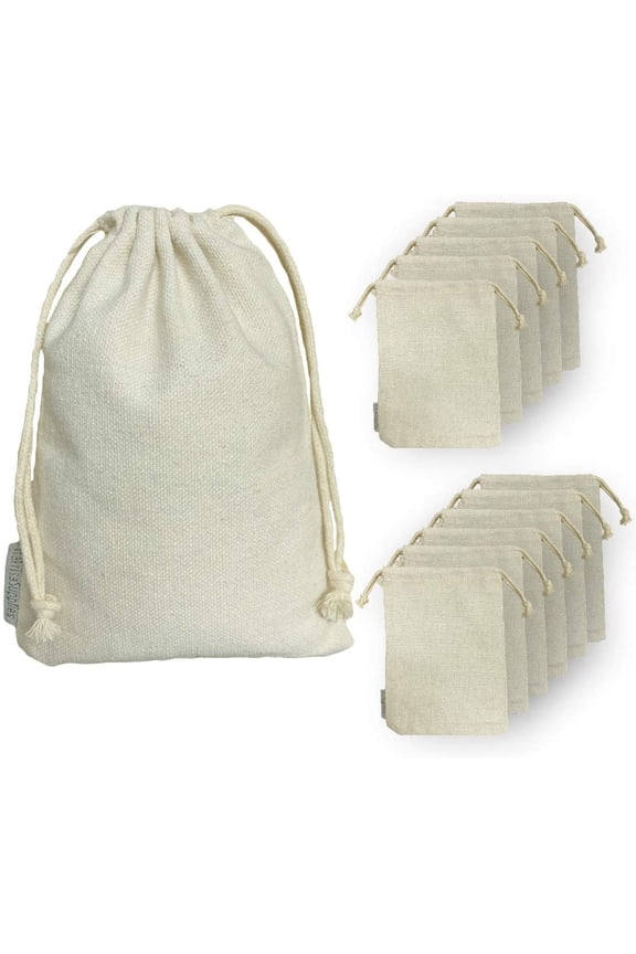 12 Pcs Heavy Duty Reusable Canvas Cotton Muslin Drawstring Bags | Large Rectangular 8x10 inch Perfect for Organizing, Storage, Crafts, Food, Travel, Clothing