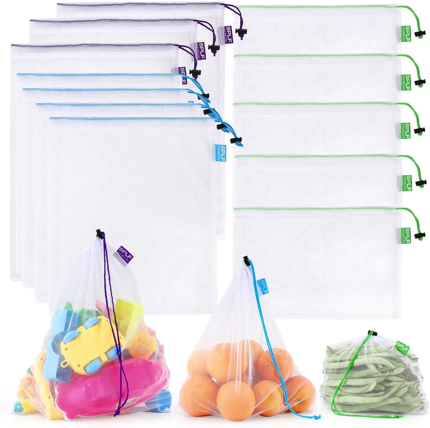 12 Pcs Heavy Duty Reusable Mesh Produce Bags, Barcode Scanable See ...
