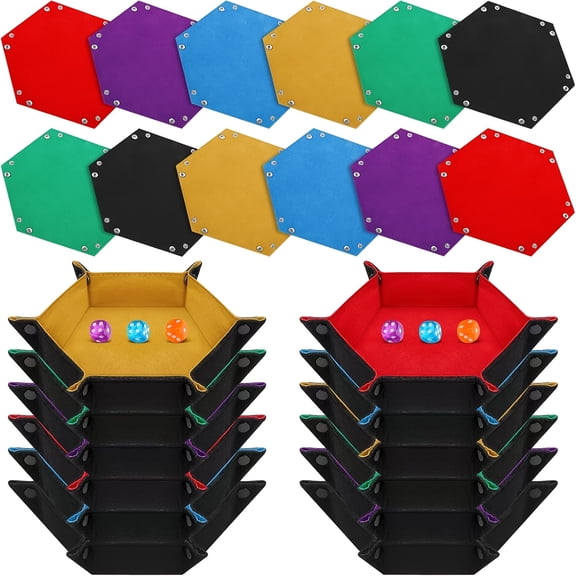 12 Pcs Hexagon Dice Tray,Foldable Felt Dice Trays with D12 D10 D8 D6 D4 Storage Box for Tabletop Board Games,Reusable Dice Storage Box with Portable Snap Design for Gaming Lovers Gifts