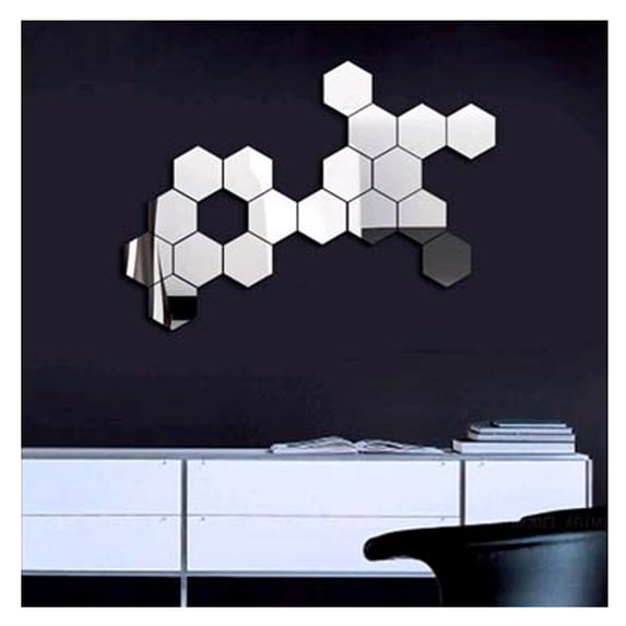 12 Pcs Hexagon Mirror Wall Stickers, Removable Acrylic Mirror Wall Sticker, Hexagon Art DIY Decorative Sheet, Honeycomb Decals for DIY Home Art Bedroom Living Room Wall Decor, Black